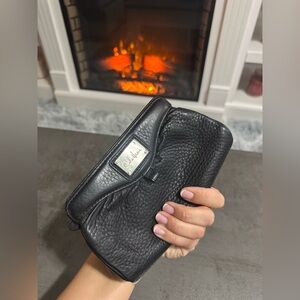Cole Haan Black leather clutch bag with silver hardware